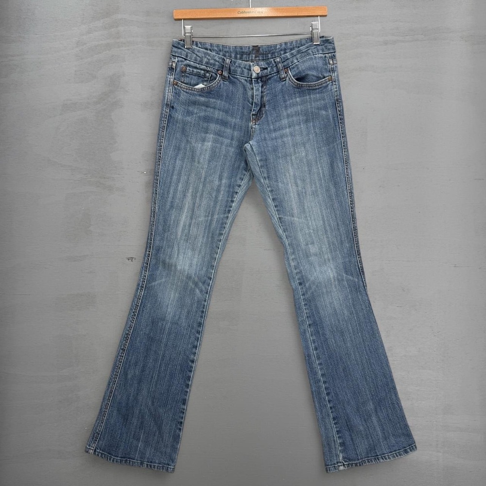 7 For All Mankind A-Pocket Flared Jeans Blue Crystal Embellished Bootcut‎ 28